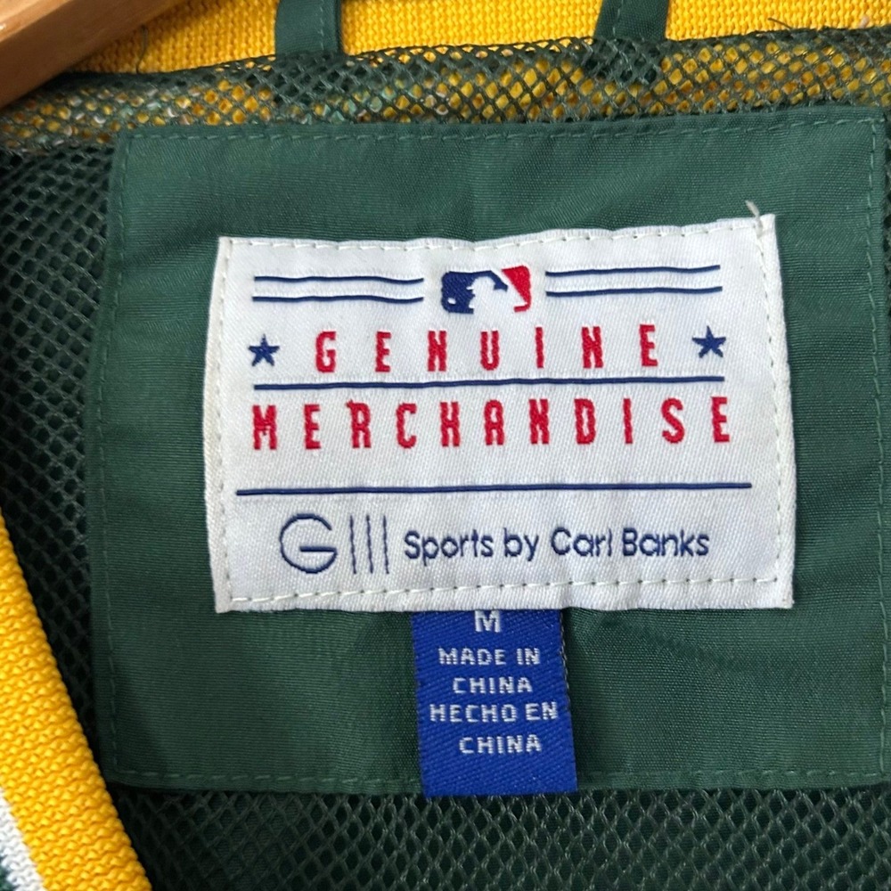Vintage Oakland Athletics Pullover Jacket Mens M Green Yellow MLB Windbreaker - Picture 4 of 9